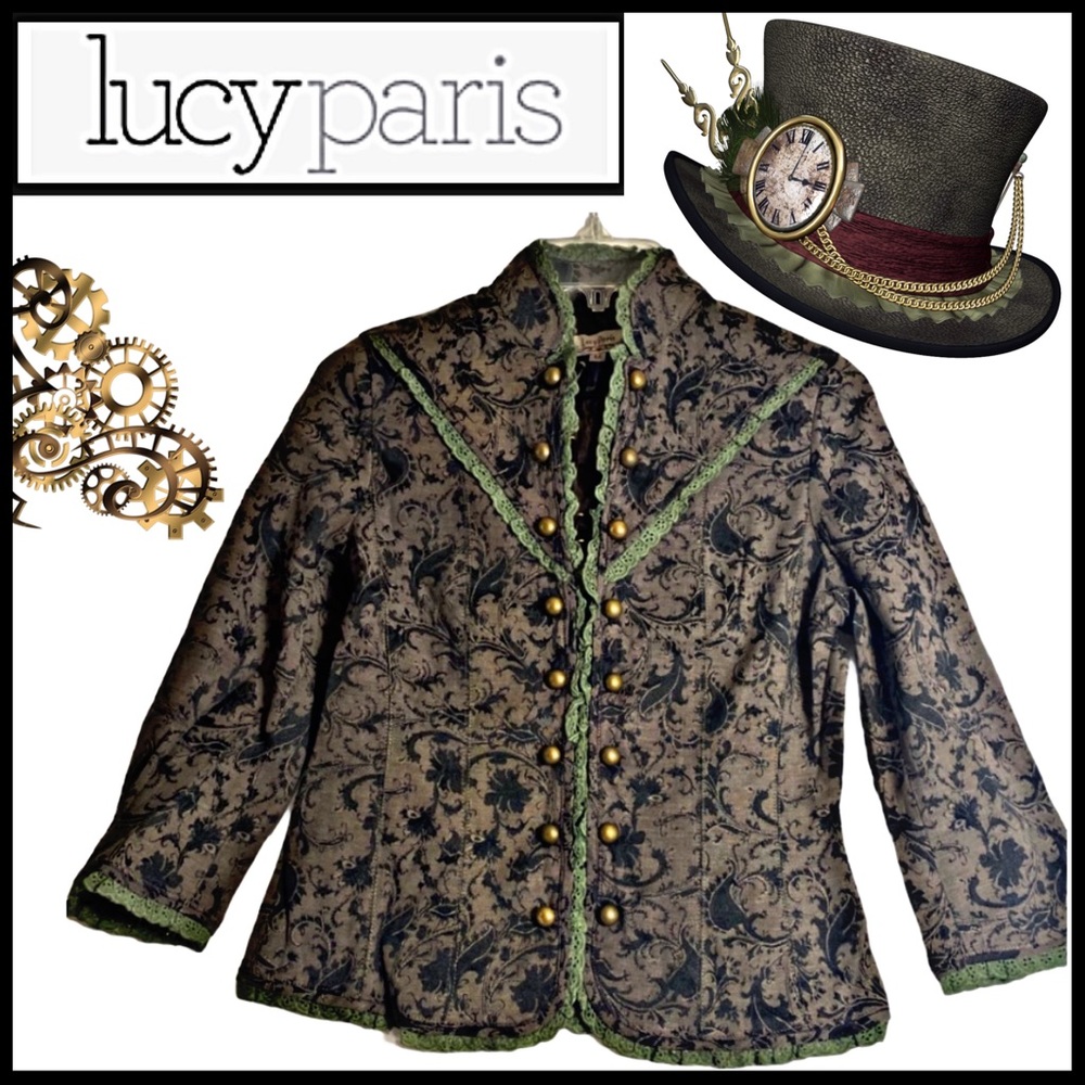 NWT LUCY PARIS BROCADE MILITARY STEAMPUNK JACKET S